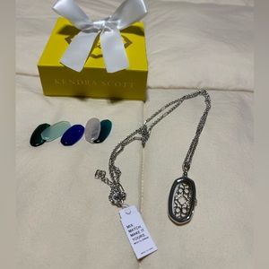 NWT Kendra Scott Long Silver Pendant Necklace with Interchangeable Stones